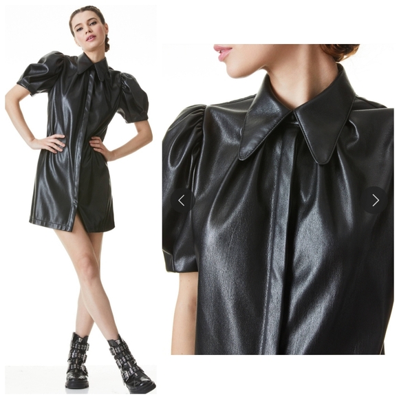 Alice + Olivia jem vegan leather mini shift dress XS - Picture 2 of 16